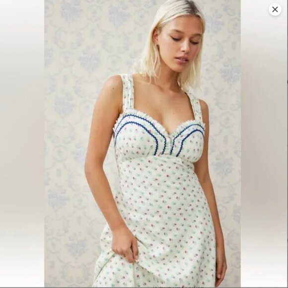 Free People Ivory Combo Sweet Hearts Midi Dress Size S 100% Cotton - Picture 2 of 9